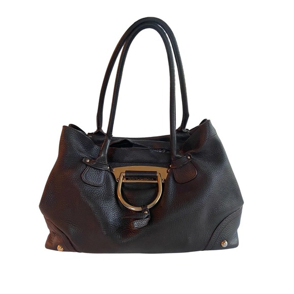 Dolce & Gabbana Handbags - Dolce & Gabbana Grained Calfskin Leather D-Ring Shoulder Bag Tote Espresso Brown